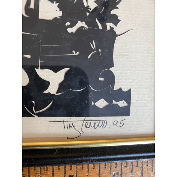 Hand-Cut Noahs Ark Silhouette Art By Tim Arnold 1995 In Frame 6"x4" - Picture 4 of 5